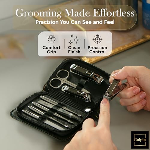 9 Pcs Manicure Set for Men & Women – Stainless Steel - color: Black