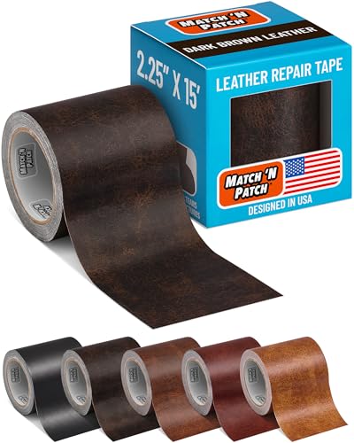 MATCH 'N PATCH Dark Brown Leather Repair Tape, 2.25" x 15' for Furniture - color: Dark Brown, size: 2.25" x 15'