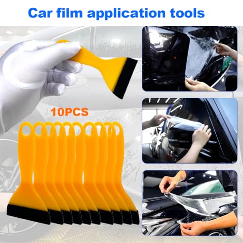 Black Felt Edge Squeegee Tool,Car Vinyl Film Wrapping Decal Glass Window Tint,Wallpaper Sticker Installation Spatula, Patching Putty Paint Flexible Small Plastic Scraper(Yellow 10Pcs) - size: Yellow 10PCS