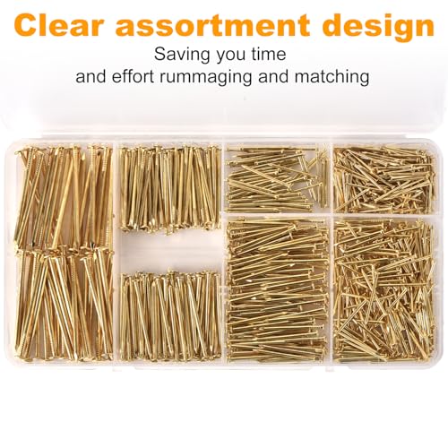 Gold Picture Hanging Nails Kit 650 Pcs - 4 Sizes Premium Galvanized Steel Wall Nails with Storage Box for Frames, Photos, Artworks - size: 650Pcs Gold Nails