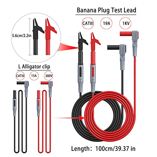 24 Pcs Multimeter Test Leads Set with Alligator Clips, Insulation Piercing Test Clip and Test Probes 1000V 10A CAT III for Fluke, KAIWEETS, INNOVA Multimeter, Voltmeter, Clamp Meter