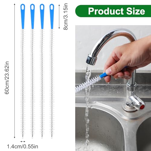 Molain 4 Pack Drain Cleaning Brush, 23.6inch Long Flexible Drain Clog Remover Tool Pipe Brush Cleaner with Nylon Bristles Rust-Resistant Sink Drain Cleaner for Toilet Kitchen Sink Shower Bathroom Tub