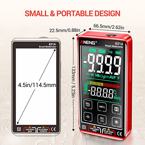 ANENG Digital Multimeter Smart Touch TRMS 9999 Count, Rechargeable with NCV - style: 621A Backlit Color Touch Screen