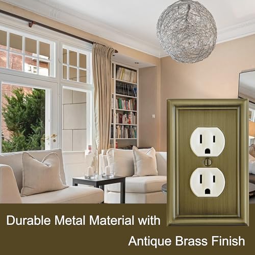 OKAWYC Single Duplex Outlet Light Switch Cover Luca Metal Wall Plate, 4-Pack Antique Brass 1 Gang, for Receptacle Light Switch, Switch Cover Decorative Wallplate covers, Durable - size: 1 Duplex
