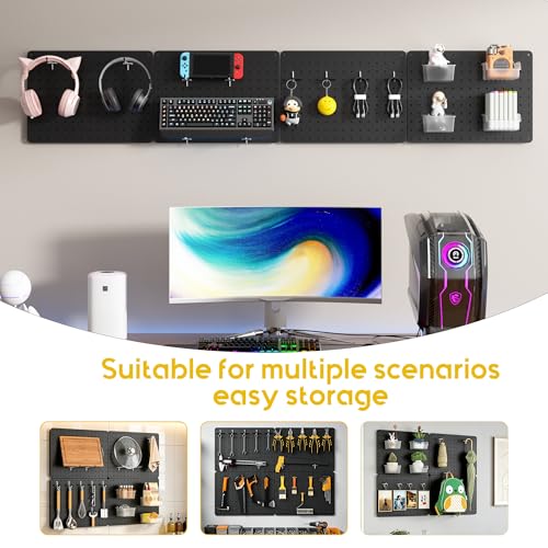 Pegboard Organizer Kit,4 Pack 14.76x10.82 in Metal Panels with 6 Bins,Black - color: Black, size: 14.76"x10.82"- 4 Pcs