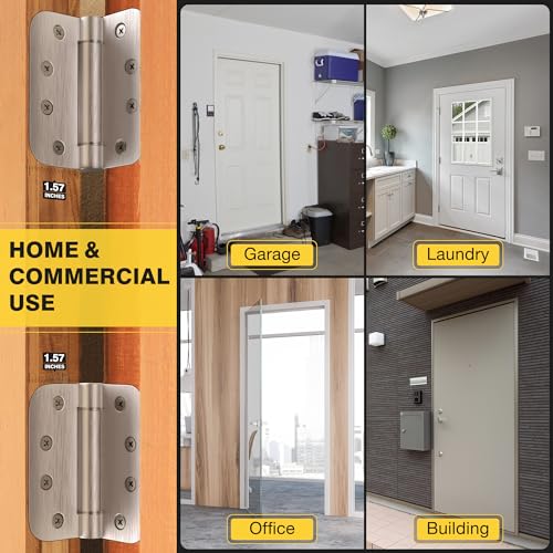 KOLET Self Closing Door Hinges, 4 x 4 Inches, Brushed Nickel, 3 Pack - color: Brushed Nickel