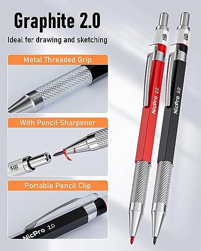 Nicpro 11 Pack Carpenter Pencil Set with Sharpener, Pencil for Construction - size: 15 Pack