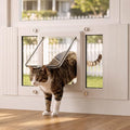 Cat Door for Window, Adjustable 23"-28", 4 Locking Modes + Extra Security Lock for Outside Safety, Window Pet Door with Magnetic Self-Closing, No-Drill Installation, Weatherproof Aluminum Frame Insert - size: 23-28 inches