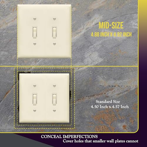 ENERLITES Mid-Size Double Toggle Light Switch Cover Plate, Light Almond - color: Light Almond, size: Mid-Size