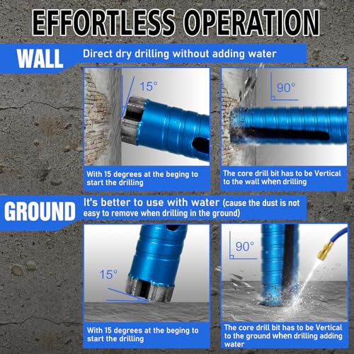 SALI Diamond Core Drill Bits 2" Diameter 10"/254mm Drilling Depth 5/8-11" Thread Core Bit Turbo Laser-Welded Segments for Cured Concrete with, Brick, Block, Masonry, with Two Adapters - size: 2 inch