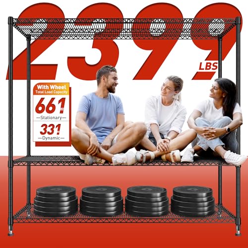 REIBII Extra-Wide 60"W 4-Tier Wire Shelving with Wheels, 2399lbs for Garage - size: 4-Tier,60" W X 65.5" H X 18" D