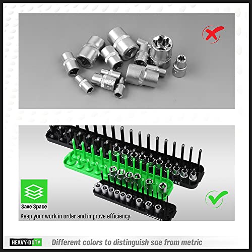 SWANLAKE Socket Organizer Tray, 6-Piece Socket Holder Tray, SAE and Metric, 1/4", 3/8", and 1/2" Drive Sockets Organizer for Toolboxes - style: 6PCS Long