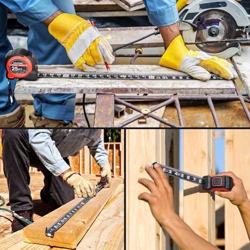 HAUTMEC 1.25“ Wide Blade Heavy Duty Tape Measure 25 ft for Construction Contractor Carpenter, Retractable Easy Read Tape Measure Nylon Coated Blade,Auto Lock, Dual Magnetic Hook,HT0283