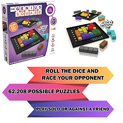 The Genius Square from the Happy Puzzle Company | Game of the Year Award Winner | 60000+ Solutions | STEM Puzzle Game for 1-2 Players | Ages 6 - Adult | Roll the dice and Race to Fill the Grid!