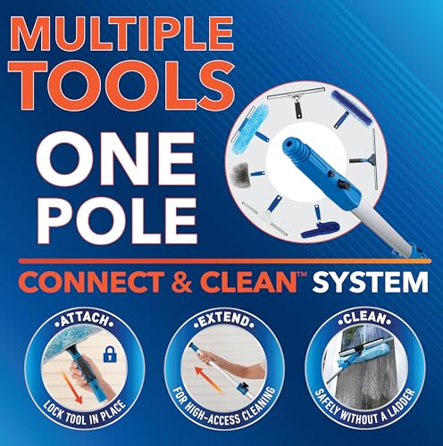 Unger Professional Connect and Clean Total Pro Cleaning Kit, All-in-One Household Window Washing with Streak-Free Results, Includes 12” Squeegee, 14” Scrubber Washer, Telescopic Pole Extends Up to 6’
