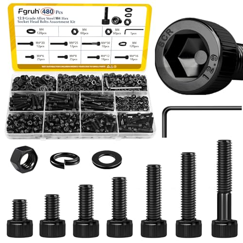 480PCS M4 Socket Head Screws Assortment Kit,M4x6/8/12/16/20/30 mm - size: M4 480pcs