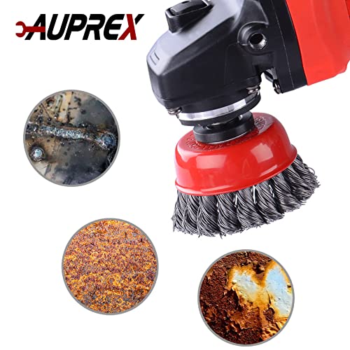 AUPREX 5 Pack Knotted Wire Cup Brush for Angle Grinders with 5/8 Inch | 11 UNC Threaded Arbor- 0.02 Inch Carbon Steel Wire for Rust,Corrosion,Paint Removal and Other Heavy-Duty Conditioning for Metals