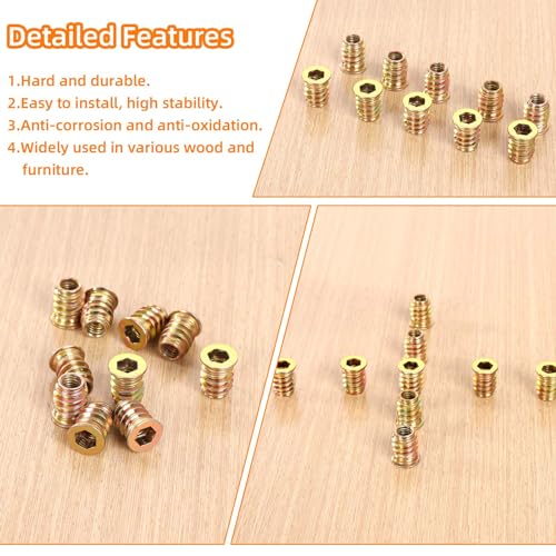 1/4-20 x 15mm Wood Inserts Bolt Furniture Screw in Nut Threaded Fastener Connector Hex Socket Drive for Wood Furniture, 50 PCS - size: 1/4-20 x 15mm