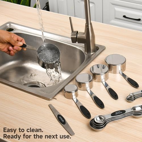 Magnetic Measuring Cups and Spoons Set, Stainless Steel, 14 Pcs
