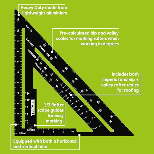 TRACER 12 in Aluminum Rafter Square - Carpenter Framing Triangle - size: 12 inch