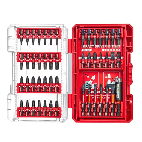 Geinxurn 49Pieces Impact Screwdriver Bits Set, Magnetic S2 Steel Phillips/Slotted/Square/Torx Insert Power Bits Tips, Impact Bit Holder with Red Storage Box Case - style: STKB049-RD
