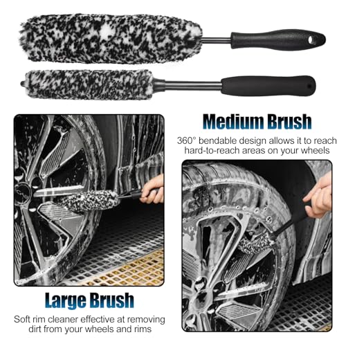 8Pcs Wheel Brush, Tire Brush, Wheel Cleaner Brush Set - 2 Soft Wheel Cleaning Brushes, Detailing Brush & Hard Tire Scrubber, Flexible and Durable Rim Cleaning Brush Kit for Wheels and Tires