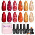 Beetles Fall Glitter Gel Polish, Passion Rush Red Orange Gold Glitter Nails - color: A - Mixed Finishes | Passion Rush