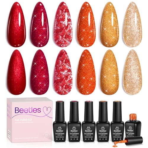 Beetles Fall Glitter Gel Polish, Passion Rush Red Orange Gold Glitter Nails - color: A - Mixed Finishes | Passion Rush