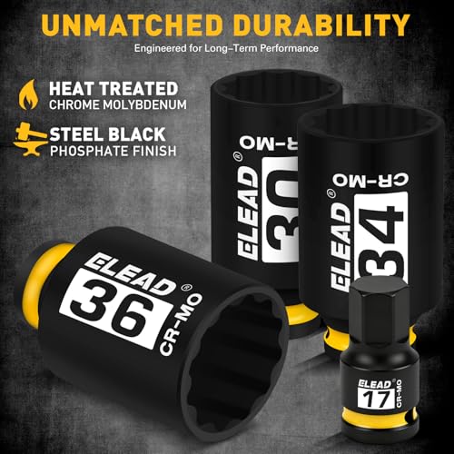 12-Point 1/2" Drive Axle Nut Socket Set, 8-Piece Metric Wheel Axle Nut Wrench Large Jumbo 30mm 32mm 34mm 35mm 36mm, Hex Bit Socket 14mm 17mm 19mm, Car Spindle Joint High Torque Truck Bearing Locknut - style: Metric 12-Point