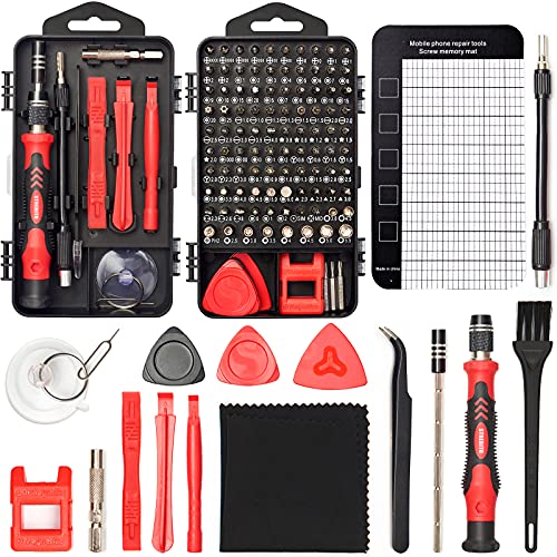 STREBITO Small Precision Screwdriver Set 124-Piece Electronics Tool Kit | 101 Precision Bits, Magnetic Screwdriver Set for Computer, Laptop, Cell Phone, PC, MacBook, iPhone, PS4, PS5, Xbox Repair - color: Red