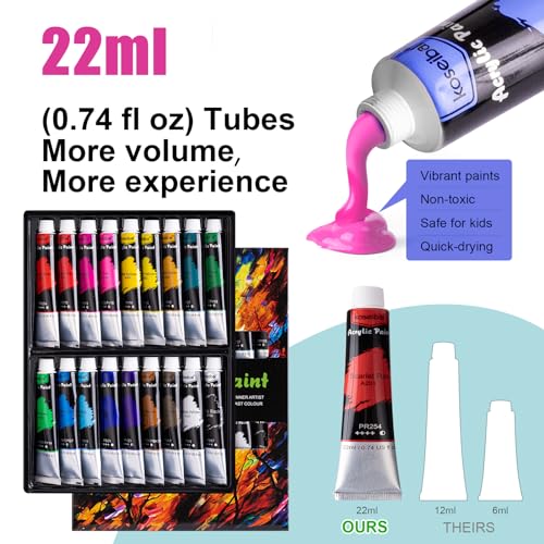 koseibal Acrylic Paint Set for Kids & Adults, Art Supplies Kit with Canvas - color: 18 Acrylic Paints + Canvas