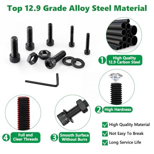 178Pcs M6 Metric Screws, 12.9 Alloy Steel Hex Bolts & Nuts Kit - size: M6 178pcs 3