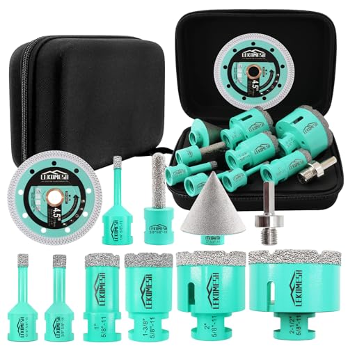 Tile Hole Saw Kit - (6/8/10/25/35/50/65mm+10mm Finger Bit+50mm Chamfer Bit+Adapter) and 4.5 Inch Diamond Saw Blade Cutting Disc Wheel