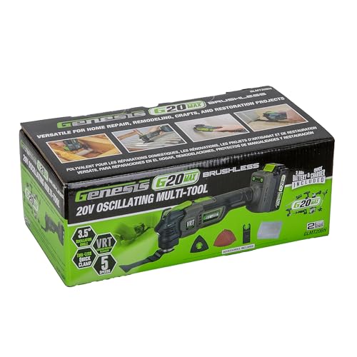 Genesis 20V Brushless Oscillating Multi-Tool, G20MAX Vibration-Reduction Technology (VRT), with Battery, Charger and Accessories (GLMT20BH) - size: 20V Brushless Oscillating Tool