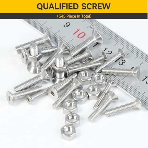 Mywish 345Pcs Metric M4 Screws Assortment Kit, Flat Head Countersunk Socket Cap Assorted Screws Nuts and Bolts, Allen Hex Drive Stainless Steel Screws - style: 345Pcs M4 Flat Head