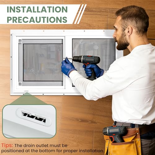 Vinyl Basement Window, Bathroom Sliding Window 24" x 16" White | Double Pane Insulated Tempered Glass and Fiberglass Screen for Basement, Bathroom, Shed - size: 24x16 IN