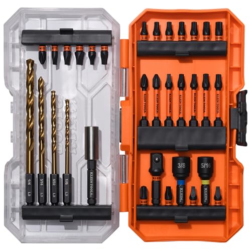 Klein Tools 33811 Drill and Driver Bit Set 32-Piece, Impact Driver Set, Titanium Coated Drill Bits, Precision Machined, MODbox Compatible Storage Case, Professional Tool Kit - size: 32-Piece Combo Set