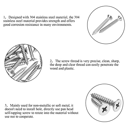 DYWISHKEY 320 Pieces #6#8#10 Stainless Steel 304 Phillips Flat Head Self-Tapping Screws, Wood Screws Assortment Kit - size: #6#8#10