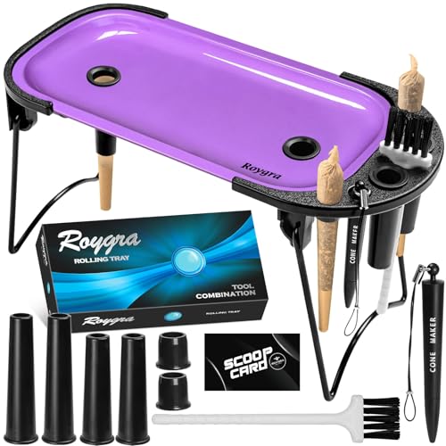 roygra Foldable Rolling Tray Set, Complete Smoking Accessories, Cone Loader - color: Purple