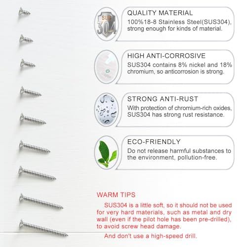 345PCS Flat Head Phillips Wood Screws Assortment Kit, 304 Stainless Steel Self-Tapping Screw with Adjustable Wood Countersink (SS304 M3.5) - size: SS304 M3.5