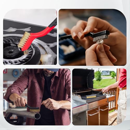 36 Pcs Wire Brushes for Cleaning Stainless Steel/ Nylon/ Brass Metal Brush Set with Curved Handle Grip Carbon Steel Wire Wheel for Drill Grinder Wire Brush for Rust Paint and Dirt Removal