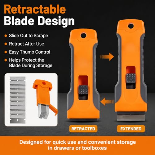Razor Blade Scraper with 10 Metal Blades – Glass Stovetop Window Cleaner Tool