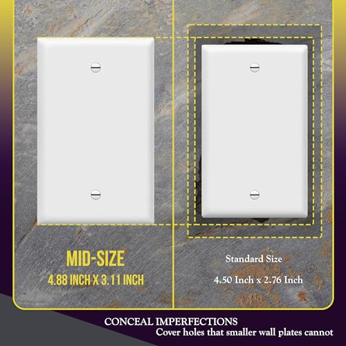 ENERLITES 10 Pack Mid-Size Blank Wall Plate Cover, No Device, 1-Gang, White - color: White, size: Mid-Size