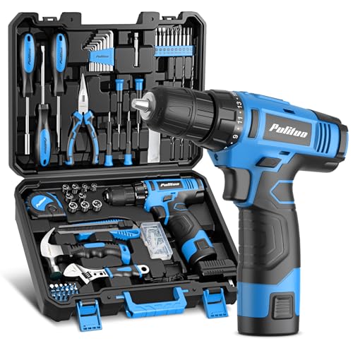 PULITUO Tool Set, 148-Piece Home Drill Set with 12V Blue Cordless Drill, Hand tool Kits, and Box, Suitable for Men, Women, and DIY Enthusiasts for Home Improvement. - style: 12V Drill Set（Blue）