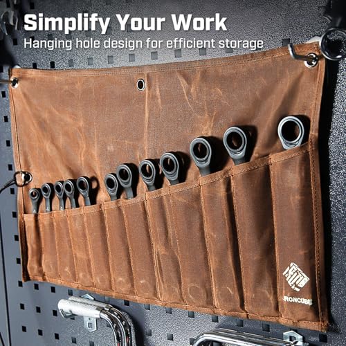 IRONCUBE Tool Pouch, Roll-Up Storage Bag for Hand Tools & Wrenches - style: 12 Pockets Wax Canvas