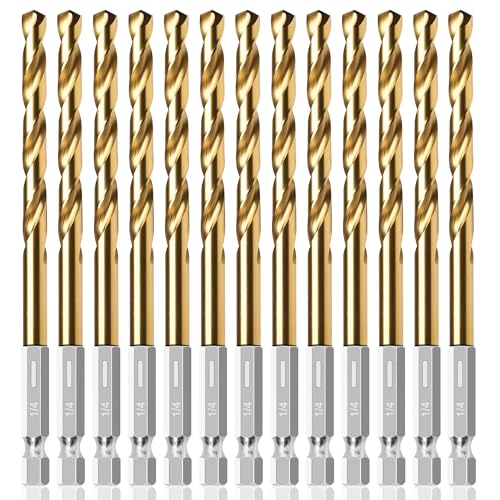 13PC 1/4" Titanium Coated Twist Hex Shank Drill Bit Set - size: 1/4-13pcs