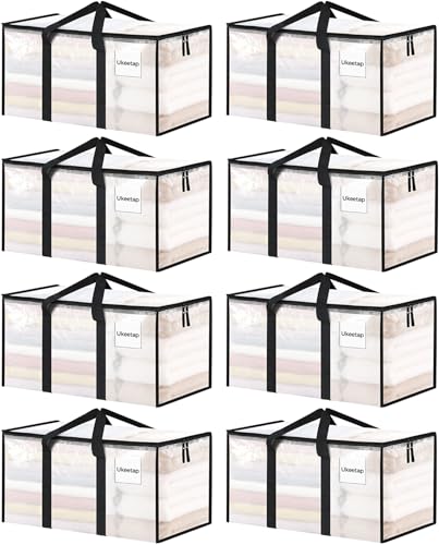 8 Pack Extra Large Clothes Storage Bins with Lids, Moving Bags, Clear - color: Clear, size: 8 Pack