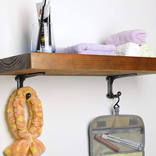 Shelf Brackets with Hooks 6 Inch, Heavy Duty Floating Shelf Bracket, Cast Iron Shelving Brackets for DIY Wall Shelves, Rustic Shelf Brackets, 2 Pack - size: 2 Pack 6'' Bracket