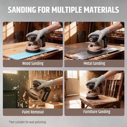 5" Cordless Random Orbital Sander(with Battery & Charger), Brushless 6-Speed 6000–12000 RPM, Palm Orbital Sander for Sanding, Includes Dust Bag & 12PCS Sandpapers