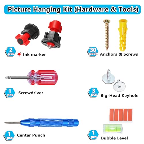Picture Hanging Tool Kit with Ink Markers for Keyhole and Sawtooth Hangers
